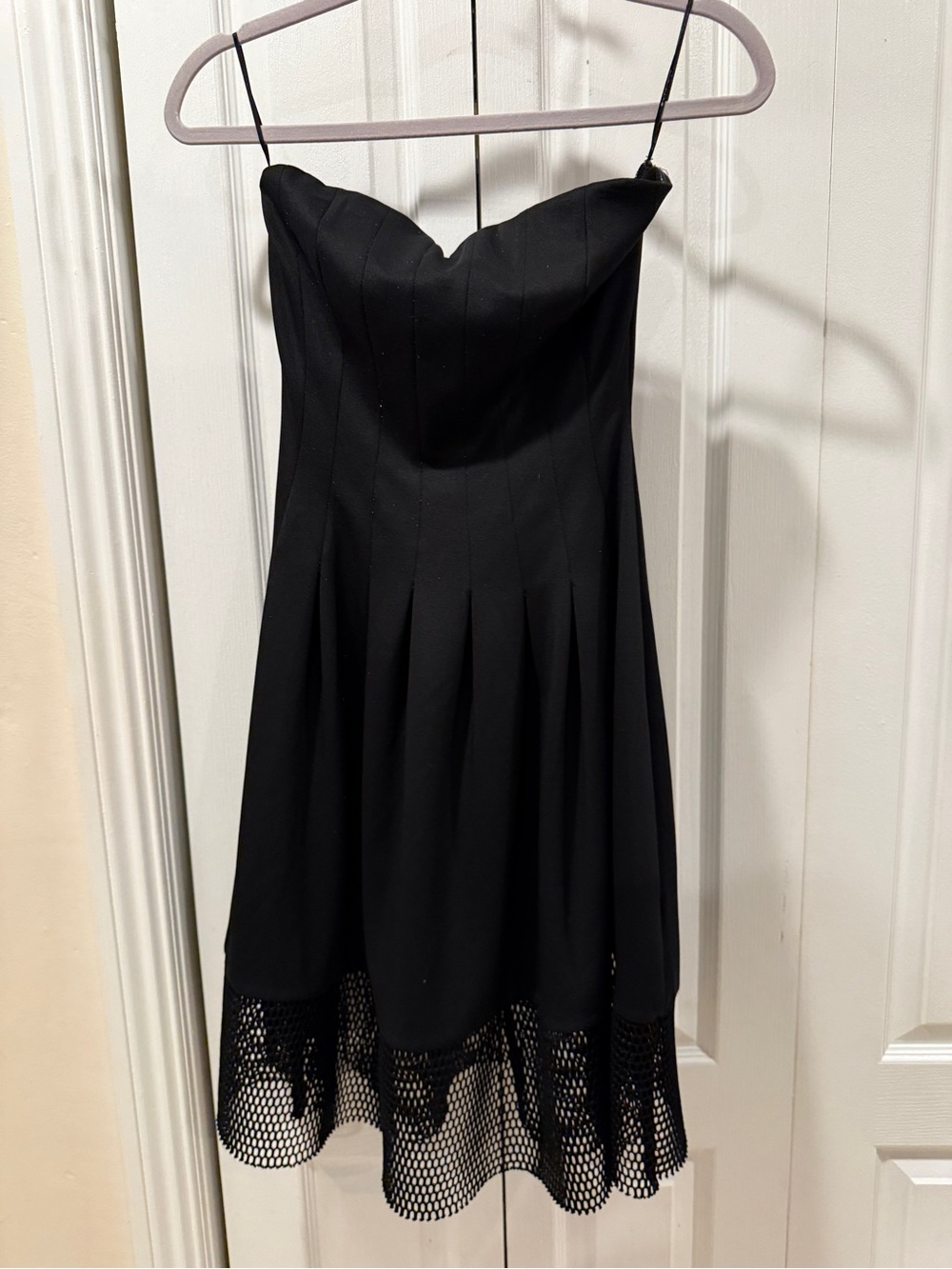 Strapless Black A-Line Dress with Mesh Hem